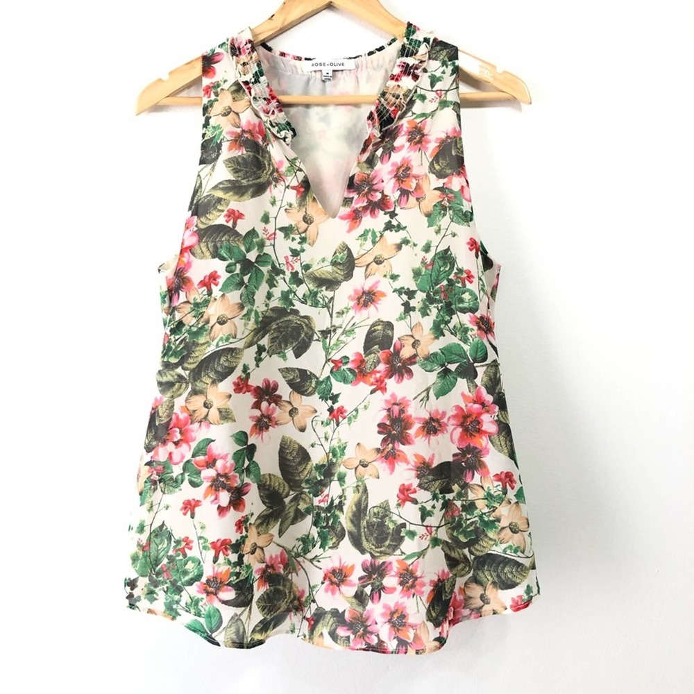 Rose & Olive Cream Floral Tank Top